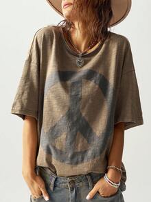 Bohemela BOHO Casual Solid Color Knit Crew Neck Short Sleeve Loose Women T-Shirt