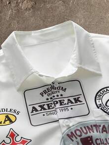 AXEPEAK Men's Casual Letter Pattern Button-Up Long Sleeve Shirt, Autumn