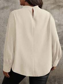 SHEIN Clasi Chemise longue à manches longues plissée et pliée de couleur unie élégante, grande taille, convient pour le travail, automne - Nude - Voir 2