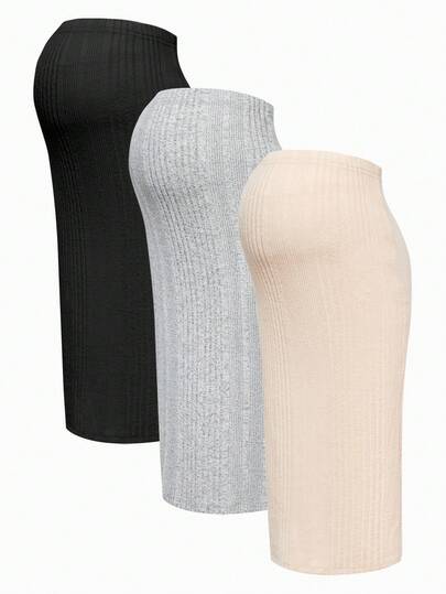 SHEIN Umstandsrock mit einfarbigem, verstellbarem Bund und gerippter Bleistiftform