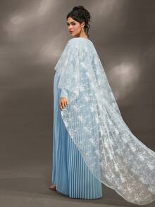 SHEIN 优雅褶皱网眼长裙，适合女士、孕妇、春秋季、圣诞派对、迎婴派对