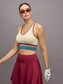 Activina Women Contrast Color Patchwork Sports Bra - Beige - View 7