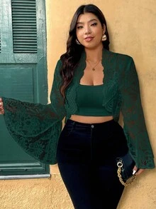 Elenzga Plus Size Women Elegant Lace Cropped Jacket, White