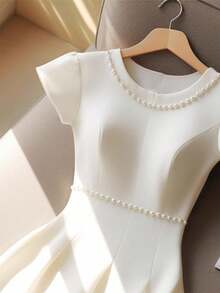 GlowEve 女士优雅聚拢中长连衣裙，无袖珍珠串珠装饰腰部收紧，春夏季