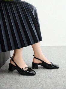 CUCCOO BIZCHIC Giày cao gót mũi vuông cổ điển hở gót cho nữ, màu đen, đa năng cho trang phục hàng ngày, đi làm, mua sắm, đi làm - màu đen - Xem 5