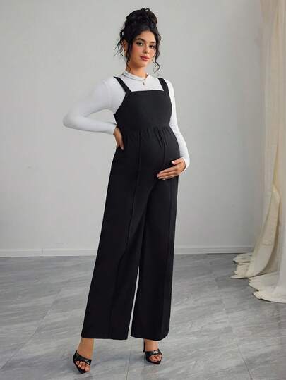 SHEIN 孕妇简约纯色方领连体裤，秋季