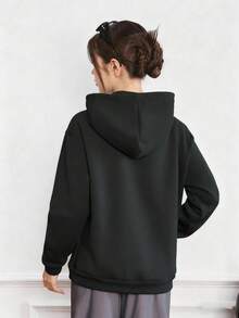 Teen Girl Casual Minimalist Solid Color Pocket Zipper Sweatshirt Long Sleeve Hooded Sweatshirt Jacket, Versatile For All Seasons Fall Winter - Dark Grey - View 2