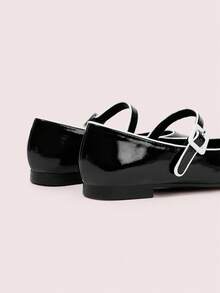 CUCCOO DOLLMOD 女士时尚黑白撞色可爱百搭玛丽珍平底鞋 - 黑與白 - 查看 9