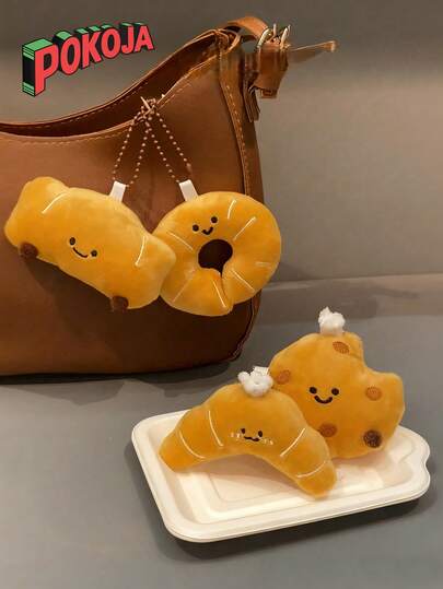 Süßer Brot Plüsch Charm Set & Donut Schlüsselanhänger mit Riemen - Kawaii Essen Kuscheltier Geschenk für Tasche, Rucksack, Geldbörse Dekoration