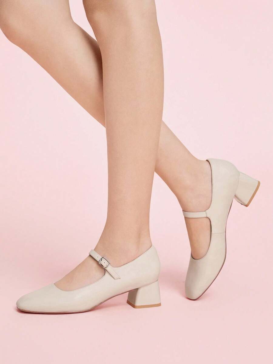 CUCCOO DOLLMOD Bombas de tacón grueso con hebilla de unicolor casual para mujer - apenas rosa - Ver 1
