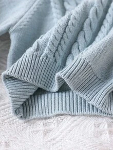 SHEIN 幼儿男童经典时尚休闲扭纹针织毛衣和袜子套装，居家、聚会和外出穿着舒适 - 藍色 - 查看 6