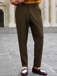 Manfinity Bizformal Men's Fashionable Versatile Solid Color Tapered Suit Pants Baggy Curious George