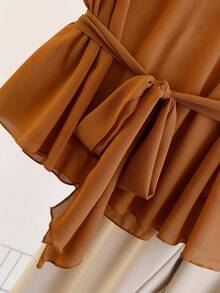 INAWLY 大码夏季优雅通勤纯色衬衫和裤子两件套 - 彩色 - 查看 3