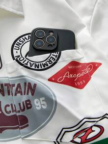 AXEPEAK Men's Casual Letter Pattern Button-Up Long Sleeve Shirt, Autumn