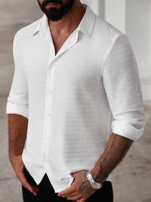 Manfinity Homme Men's Solid Color Jacquard Plaid Business Casual Long Sleeve Shirt Men Textured Shirt Men White Linen Shirt Men White Casual Shirts Men Summer Dress Shirt, Fall Men S Summer Dress Shirt Men S Textured Shirt