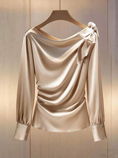 Franclia Women's Casual Elegant Commuter Shirt With Bow Decor And Ruffle Detail, Autumn