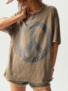 Bohemela BOHO Casual Solid Color Knit Crew Neck Short Sleeve Loose Women T-Shirt