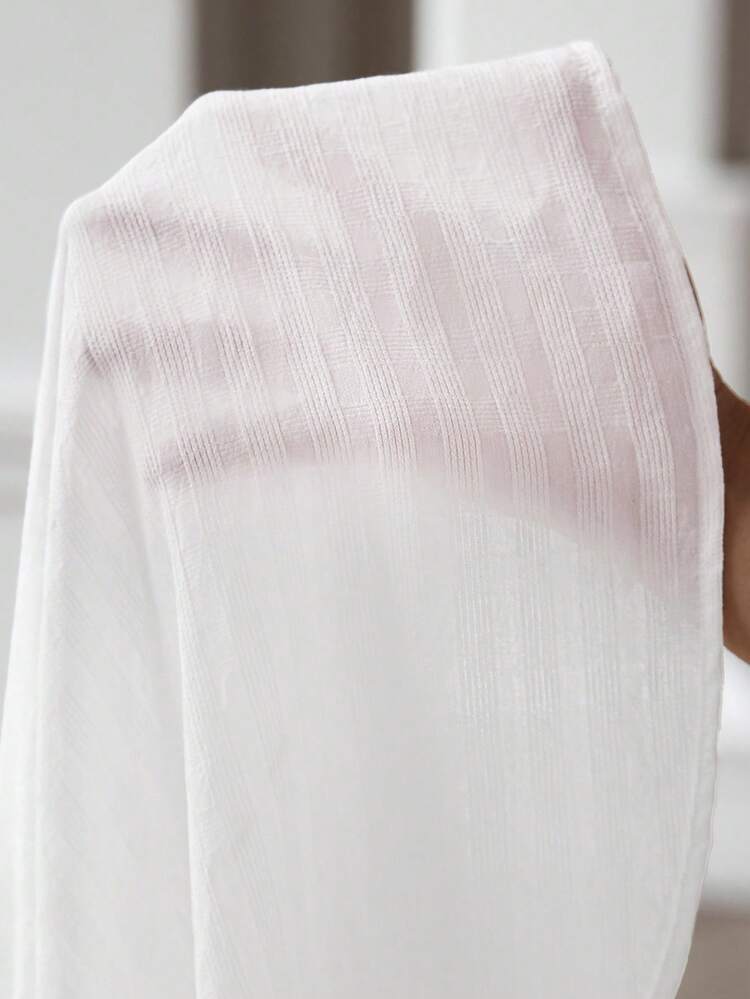 Manfinity Homme 男士纯色提花格子商务休闲长袖衬衫男士纹理衬衫男士白色亚麻衬衫男士白色休闲衬衫男士夏季正装衬衫，秋季 - 白色 - 查看 6