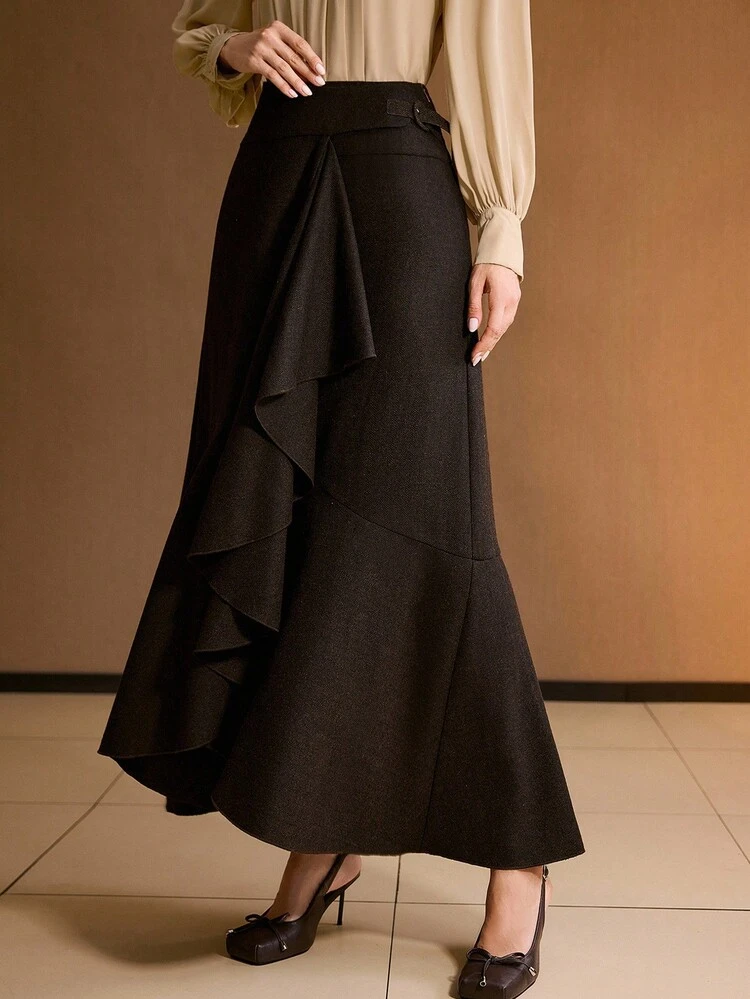 FASHIONABLE & VERSATILE ASYMMETRICAL WOOL SKIRT