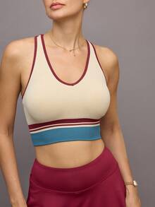 Activina Women Contrast Color Patchwork Sports Bra - Beige - View 8