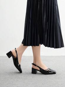 CUCCOO BIZCHIC Giày cao gót mũi vuông cổ điển hở gót cho nữ, màu đen, đa năng cho trang phục hàng ngày, đi làm, mua sắm, đi làm - màu đen - Xem 7