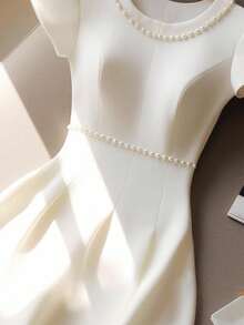 GlowEve 女士优雅聚拢中长连衣裙，无袖珍珠串珠装饰腰部收紧，春夏季