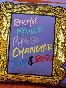 FRIENDS X SHEIN Frame & Double-Sided Sequin Letter Print Decorative Throw Pillow Case,Gifts - Purple - View 4