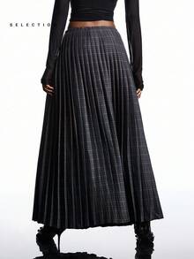 LYSMO 2025冬季新款简约精选女士腰链设计格子百褶A字裙 / 秋季女装 / 万圣节服装 / 万圣节裙子 / 圣诞节裙子 / 《圣诞夜惊魂》 / 乡村风 / 乡村女装 / 格子裙 - 彩色 - 查看 2