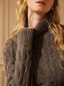 Écloséra French Casual Retro Versatile Daily Commuting Holiday Holiday High Collar Lapel Button Rope Weave Long Sleeve Short Slim Earth Tone Dark Khaki Mocha Christmas Holiday Brown Dress Out Dress Halloween Costume Christmas Women's Autumn Clothes Women's Winter Clothes Women's Sweater Dress - Mocha Brown - View 4