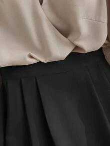 Franclia Bộ 2 món áo vải bóng và chân váy midi xếp ly thời trang thanh lịch, phù hợp cho mùa thu/đông - Nhiều màu - Xem 7