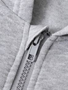 SHEIN 少女外套，纯色时尚蝴蝶结卫衣夹克，舒适加厚保暖内衬卫衣面料，袖口蝴蝶结装饰，青春活力风格，适合返校季或秋冬季日常户外穿着。 - 灰色 - 查看 6