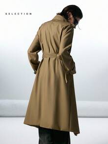 LYSMO SELECTION 2025 Winter Minimalist New Style Women's Asymmetric Hem Double-Breasted Trench Coat With Knotted Collar Christmas Party Coat Wedding Country Concert Country For Women, Fall - Green - View 3