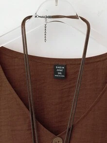 Linhara Bộ đồ công sở thường ngày 2 món cho nữ cỡ lớn Áo cổ chữ V tay 3/4 + Quần ống đứng - Cà phê nâu - Xem 5