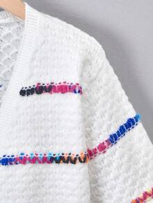 SHEIN 年轻女孩的彩色渐变条纹长袖针织开衫，柔软舒适，适合休闲、优雅场合，例如外出、旅行、度假、居家、日托、秋冬、圣诞节、返校、派对 - 白色 - 查看 12