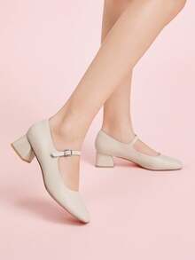 CUCCOO DOLLMOD Bombas de tacón grueso con hebilla de unicolor casual para mujer - apenas rosa - Ver 4