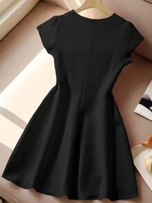 GlowEve Elegant Pearl Embellished Waist Midi Dress, Suitable For Party & Occasions, Spring/Summer - Black - View 2