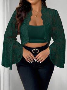 Elenzga Plus Size Women Elegant Lace Cropped Jacket, White