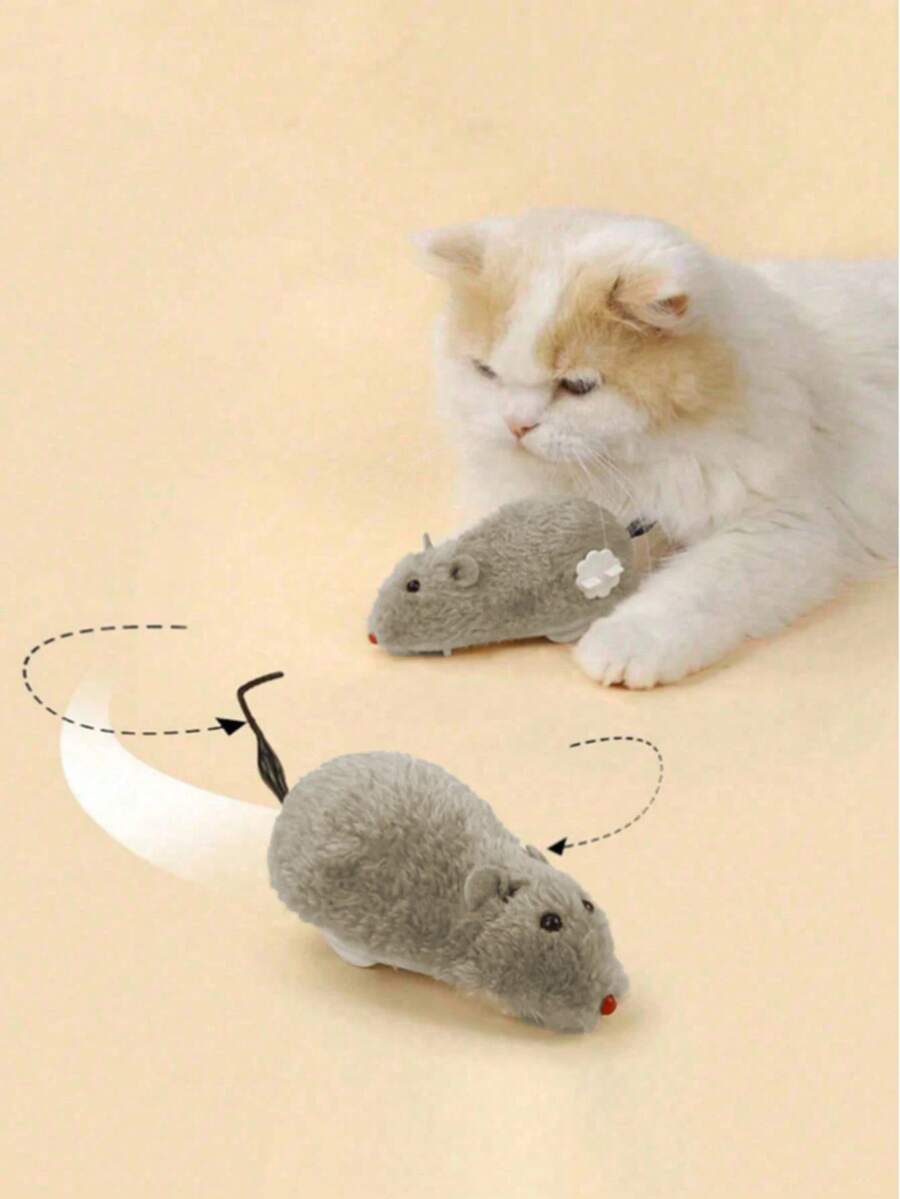 2pcs Wind-Up Spring Plush Toy, Realistic Fake Mouse Can Run, Random Colors Of Cats&Dogs Pets Toys - 彩色 - 查看 1
