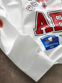 AXEPEAK Men's Casual Letter Pattern Button-Up Long Sleeve Shirt, Autumn