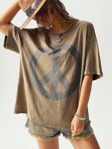 Bohemela BOHO Casual Solid Color Knit Crew Neck Short Sleeve Loose Women T-Shirt