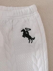 SHEIN Playful Pals 2 件套女婴舒适休闲针织麻花圆领插肩袖马刺绣上衣和松紧腰裤套装，适合春秋过渡期日常穿着 - 彩色 - 查看 7