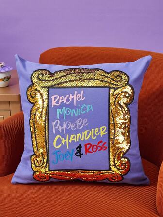 FRIENDS X SHEIN Frame & Double-Sided Sequin Letter Print Decorative Throw Pillow Case,Gifts