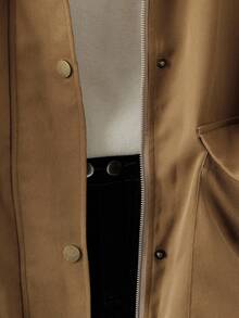 Linhara Plus Size Comfortable Casual Loose Regular Adjustable Drawstring Zip-Up Four-Button Front Long Sleeve Windbreaker