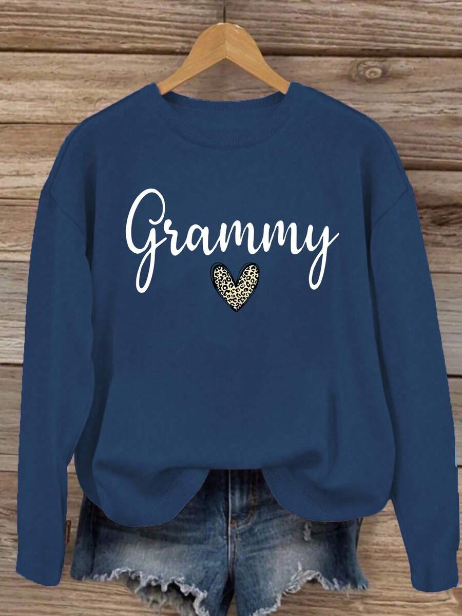 EMERY ROSE 格莱美运动衫、格莱美礼物、晋升为奶奶、母亲节送给格莱美的礼物、准奶奶的礼物、孕期揭秘、波西米亚风运动衫 - 藏蓝色 - 查看 1