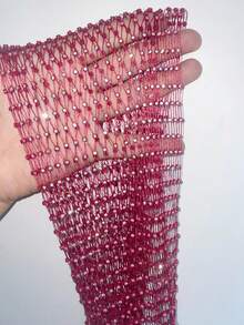 EgrlEra Áo crop top lưới đính đá cho nữ, thích hợp đi bar, tiệc tùng, lễ hội âm nhạc - Màu Đỏ Sâu - Xem 6