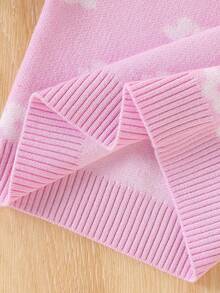 SHEIN 新生兒女嬰花卉圖案插肩袖針織毛衣與長褲套裝，休閒可愛秋冬保暖全袖套裝，適合春季聖誕穿搭 - 淡紫色 - 查看 5