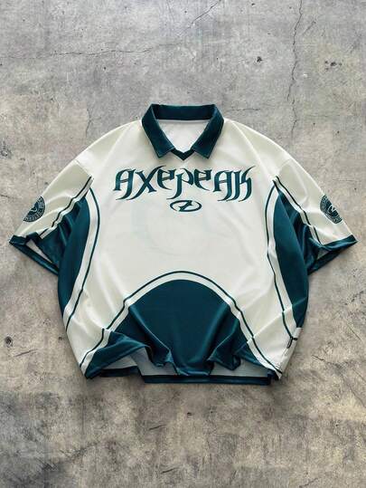 AXEPEAK Plus Size Men's Casual Colorblock Short Sleeve Polo Shirt, Summer