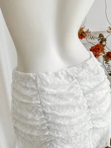 SHEIN Unity 女式新款性感蕾丝不对称荷叶边下摆 A 字迷你裙，迷人迷人