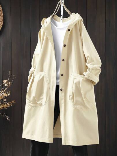 Joress 大码休闲连帽长款夹克，带大口袋