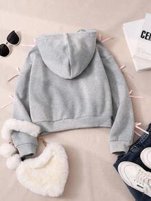 SHEIN 少女外套，纯色时尚蝴蝶结卫衣夹克，舒适加厚保暖内衬卫衣面料，袖口蝴蝶结装饰，青春活力风格，适合返校季或秋冬季日常户外穿着。 - 灰色 - 查看 9
